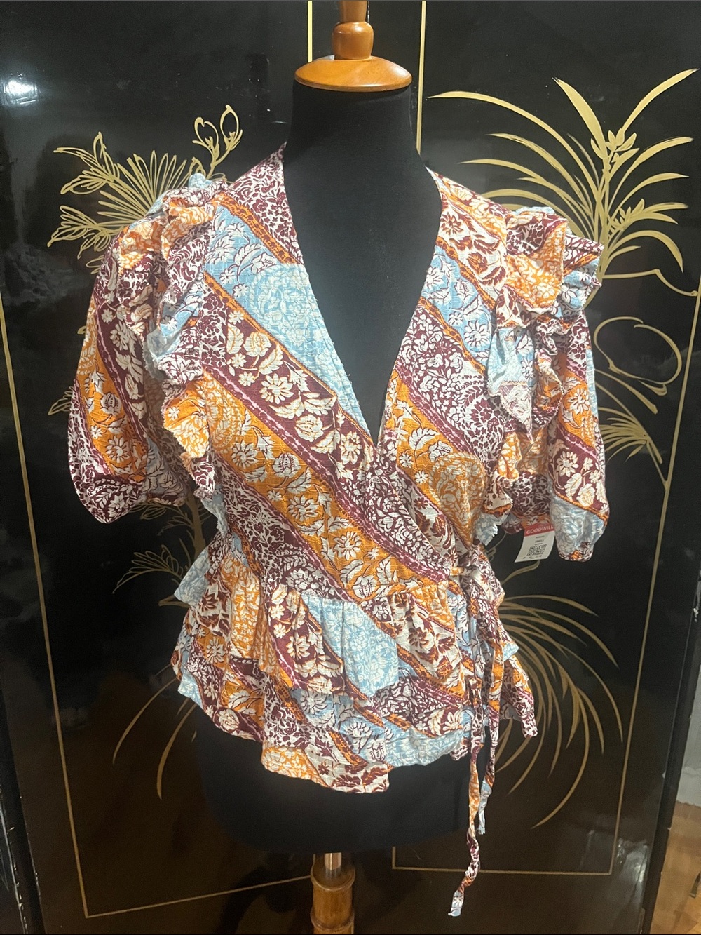 Sam Edelman Multicolor Floral Patchwork Wrap Blouse
